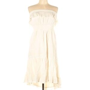 HD Paris Anthropologie Ivory Cream Dress Gauze Bohemian Strapless Ruffle Large
